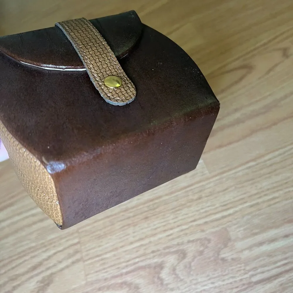 Vintage Brown Leather Mini Travel Jewelry Box Purse Case Fold Out Organizer Y2K